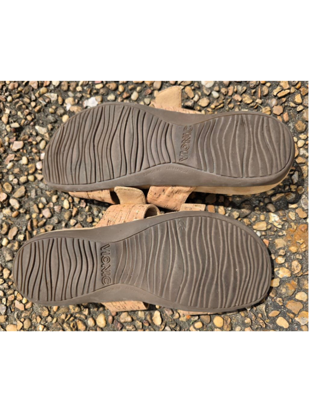 Vionic Cork Double Strap Slide Sandals Size 8 Gold Fleck Comfort Footbed - Picture 9 of 11